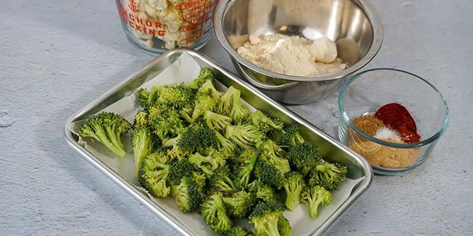 Paleo Broccoli Crispy Tots Recipe prepare ingredients and blanching station 